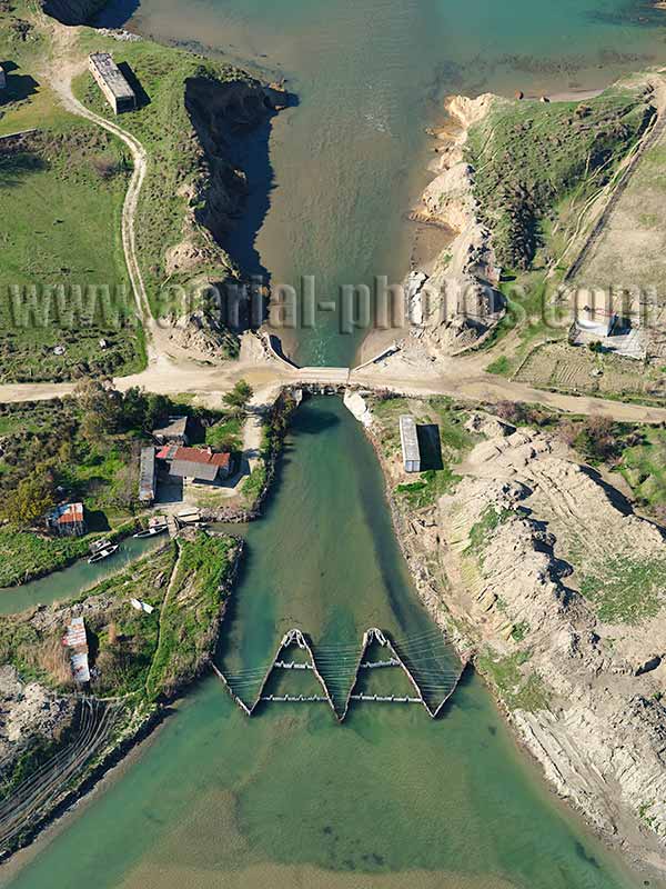 AERIAL VIEW photo of a fishing weir in Vlorë, Albania.