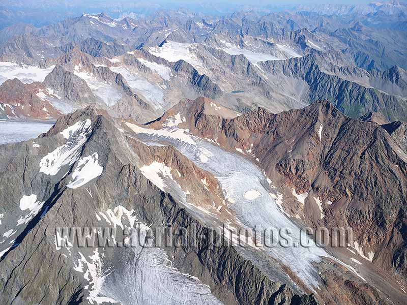 Aerial photo of Falbesoner Glacier in Tyrol, Austria. Luftaufnahme, luftbild, Österreich.
