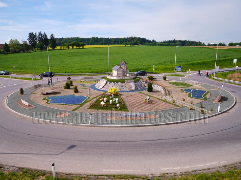 Aerial photo of a roundabout in Rohr im Kremstal, Austria. Luftaufnahme, luftbild, Österreich.