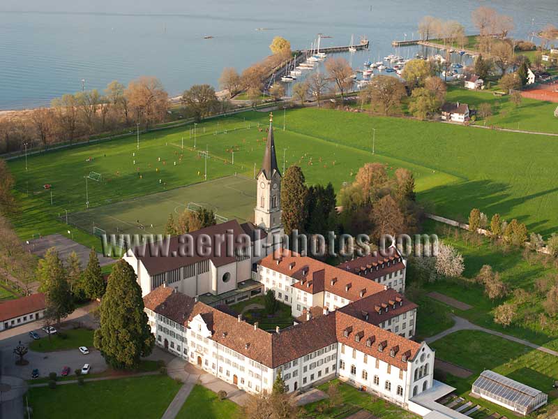 AERIAL VIEW photo of Mehrerau Abbey, Bregenz, Lake Constance, Vorarlberg, Austria. LUFTAUFNAHME luftbild, Abtei Mehrerau, Bodensee, Österreich.