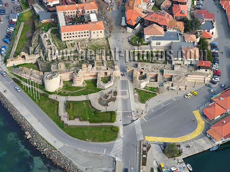 AERIAL VIEW photo of the town of Nesebar on the Black Sea coast.