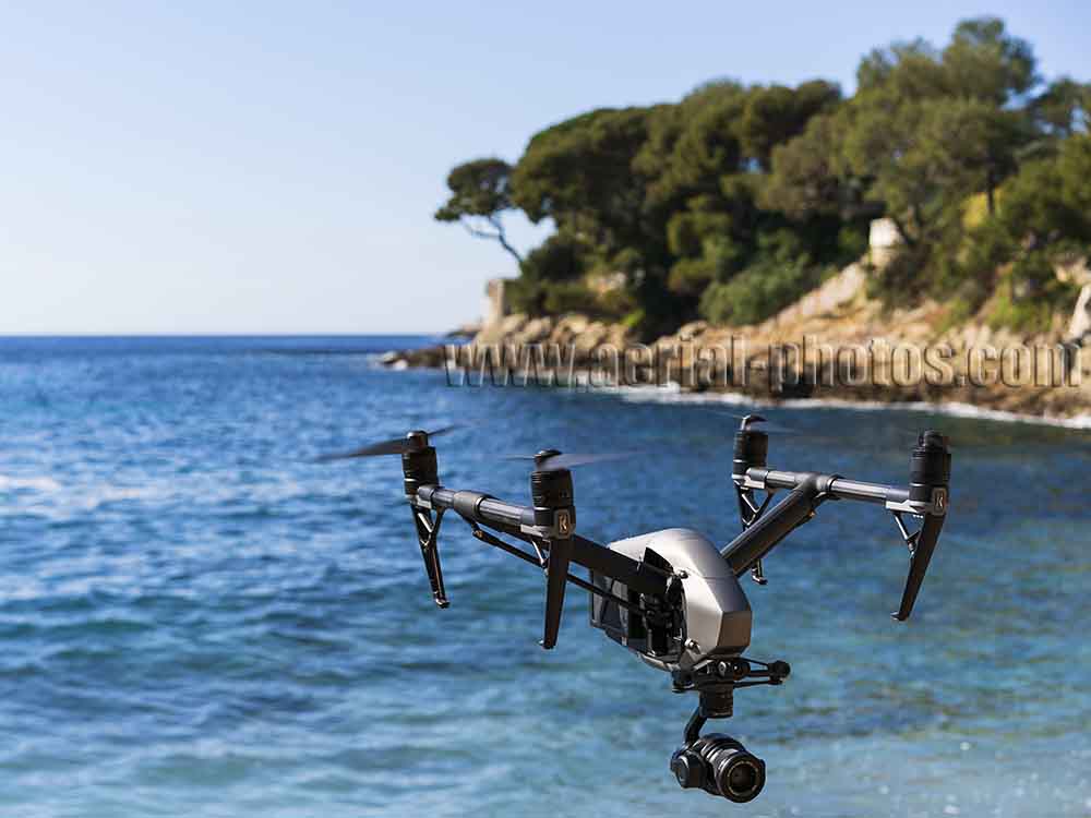 High-Tech Toy; the Inspire 2 drone by DJI that flew away and consequently crashed. Saint-Jean-Cap-Ferrat, French Riviera, France.