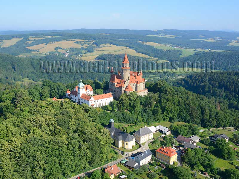 AERIAL VIEW photo of Bouzov Castle, Czech Republic. LETECKÝ POHLED, Hrad Bouzov, Česká republika.