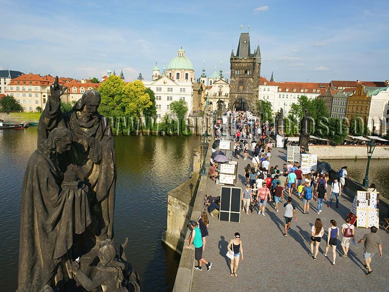 AERIAL VIEW photo of Charles Bridge, Prague, Czech Republic. LETECKÝ POHLED, Karlův most, Praha, Česká republika.