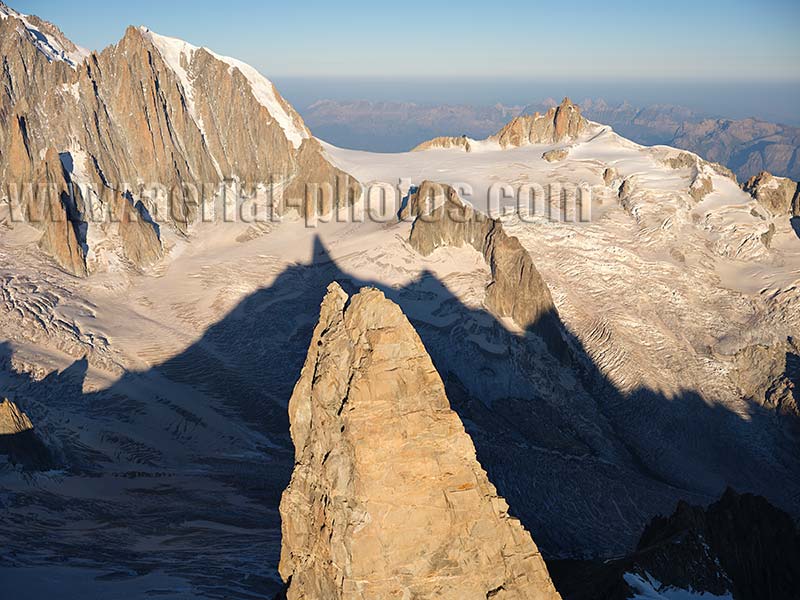 Aerial view. Photo of Dent du Geant, Chamonix, Haute-Savoie, Auvergne-Rhône-Alpes, France. Vue aérienne.