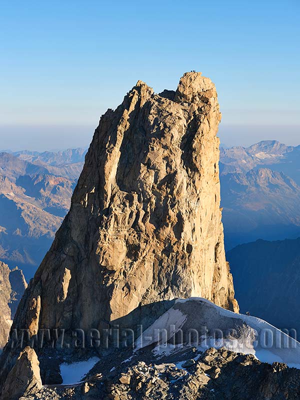 Aerial view. Photo of Aiguille du Geant, Chamonix-Mont Blanc, Haute-Savoie, Auvergne-Rhône-Alpes, France. Vue aérienne.