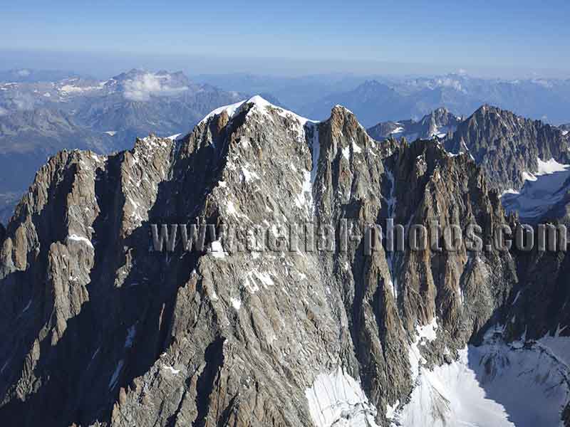 Aerial view. Photo of Aiguille Verte, Chamonix-Mont-Blanc, Haute-Savoie, Auvergne-Rhône-Alpes, France. Vue aérienne.