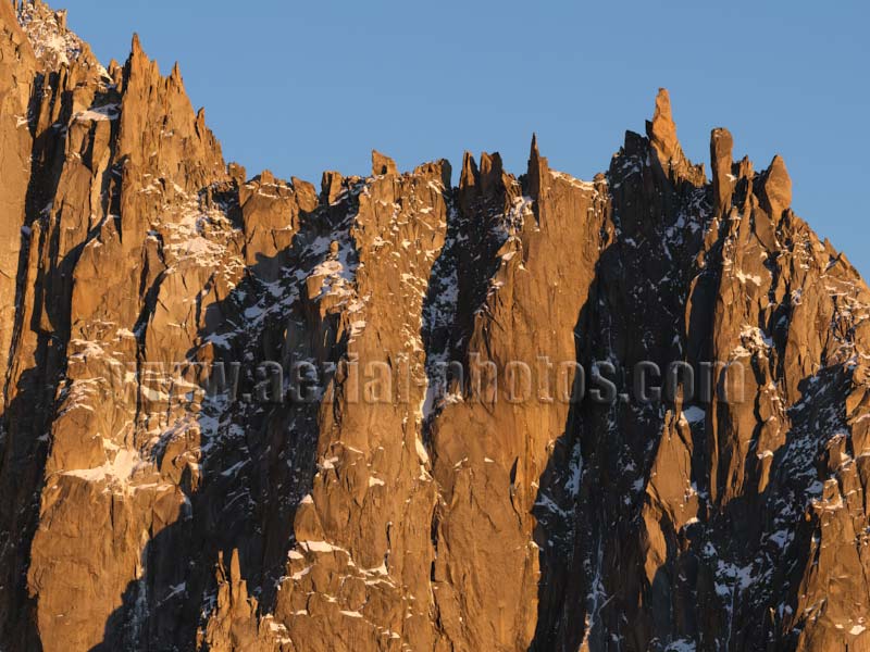 Aerial view. Photo of the Stone Flames Ridge. Chamonix-Mont-Blanc, Auvergne-Rhône-Alpes, France. Vue aérienne.