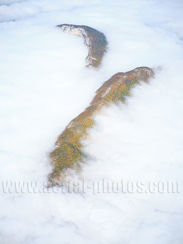 Aerial view. Photo of Mont Veyrier and Mont Barret. Haute-Savoie, Auvergne-Rhône-Alpes, France. Vue aérienne.