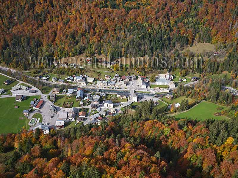 Aerial view. Photo of Sixt-Fer-a-Cheval, Haute-Savoie, Auvergne-Rhône-Alpes, France. Vue aérienne.