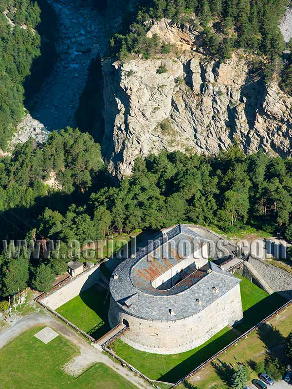 Aerial view. Photo of Marie-Thérèse Redoubt, Aussois, Savoie, Auvergne-Rhône-Alpes, France. Vue aérienne.