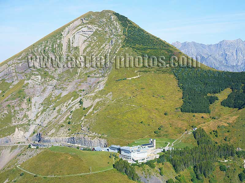 Aerial view. Photo of Notre-Dame de la Salette Sanctuary, Isère, Auvergne-Rhône-Alpes, France. Vue aérienne, Sanctuaire de Notre-Dame de la Salette.