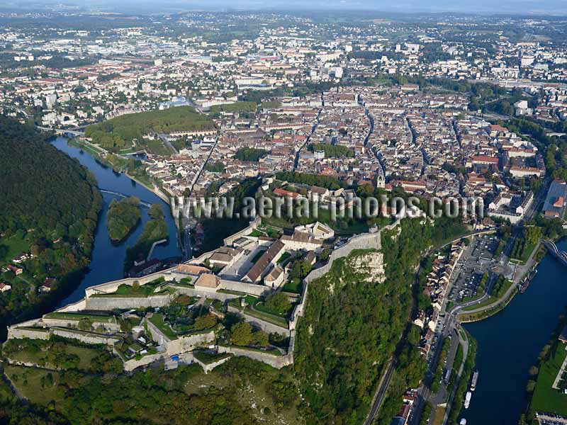 AERIAL VIEW photo of the citadel of Besançon, Doubs, Bourgogne-Franche-Comté, France. VUE AERIENNE, Citadelle de Besançon.