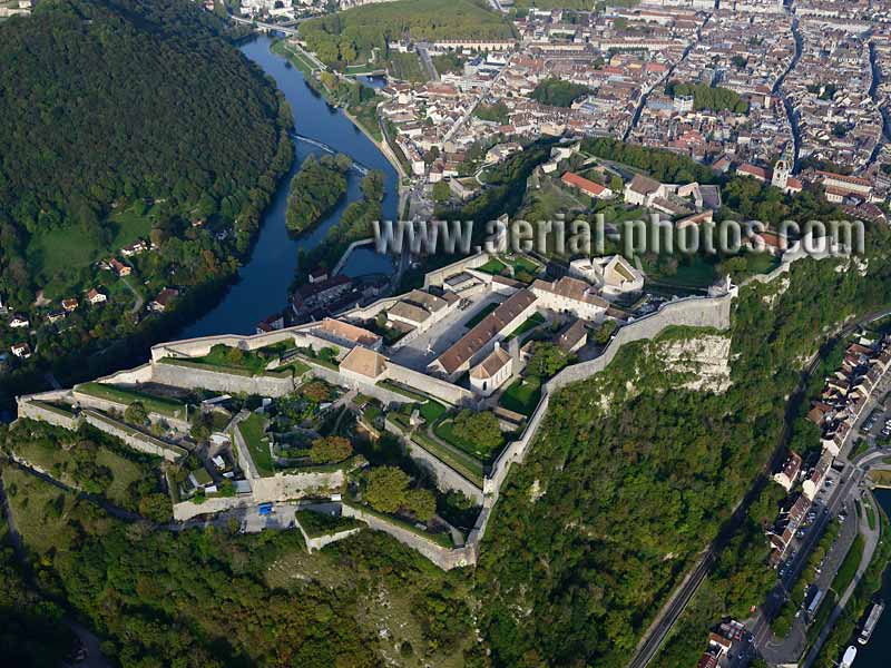 AERIAL VIEW photo of the citadel of Besançon, Doubs, Bourgogne-Franche-Comté, France. VUE AERIENNE, Citadelle de Besançon.