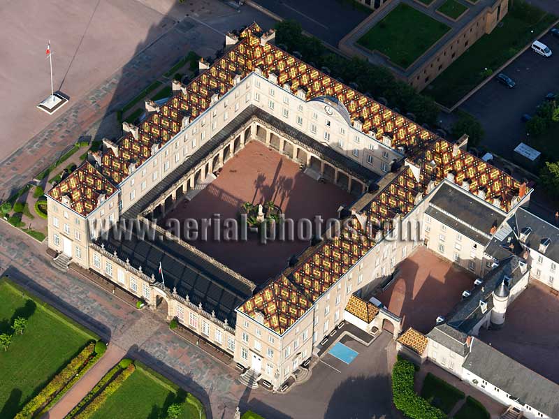 AERIAL VIEW photo of the Military Academy, Autun, Burgundy, France. VUE AERIENNE, Lycée Militaire, Bourgogne-Franche-Comté.