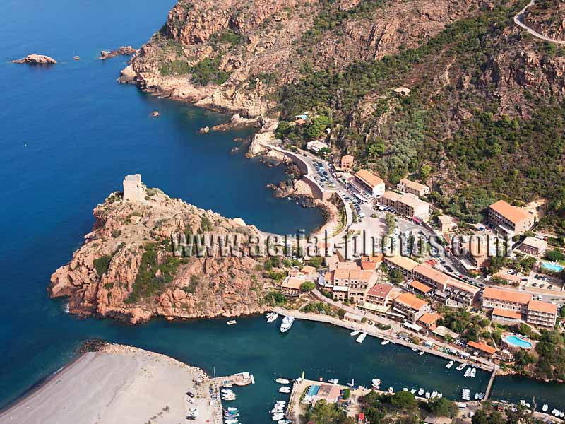 AERIAL VIEW photo of Porto village, Corsica, France. VUE AERIENNE Corse.