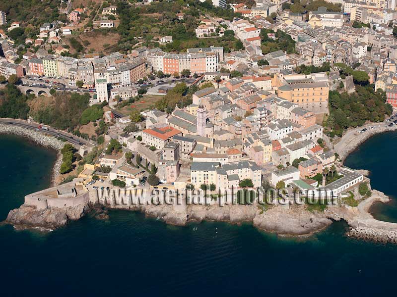 AERIAL VIEW photo of the citadel of Bastia, Corsica, France. VUE AERIENNE citadelle de Bastia, Corse.