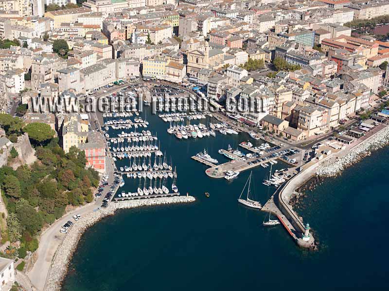 AERIAL VIEW photo of the marina of Bastia, Corsica, France. VUE AERIENNE port de plaisance de Bastia, Corse.