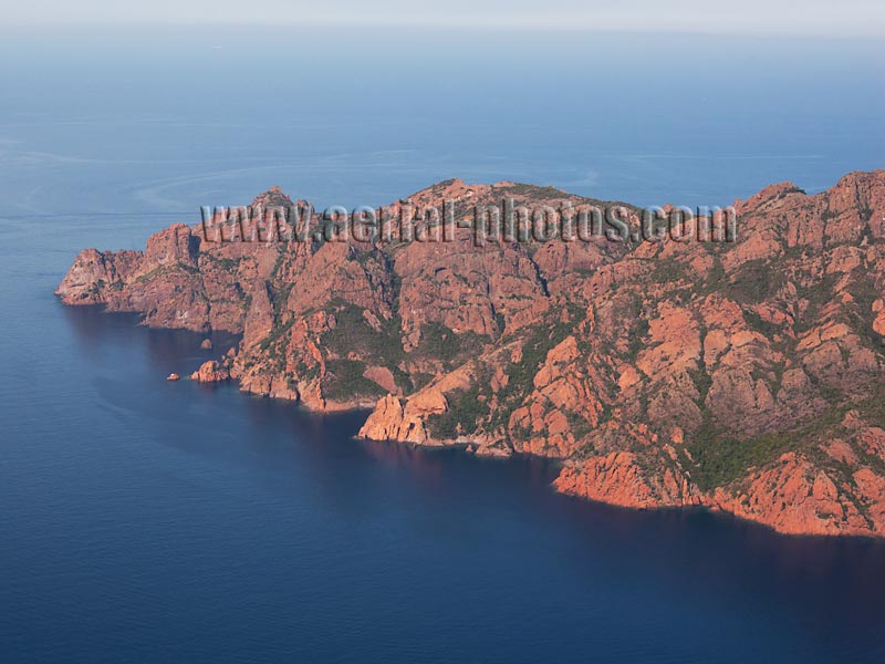 AERIAL VIEW photo of Scandola Nature Reserve, Corsica, France. VUE AERIENNE Réserve Naturelle de Scandola, Corse.