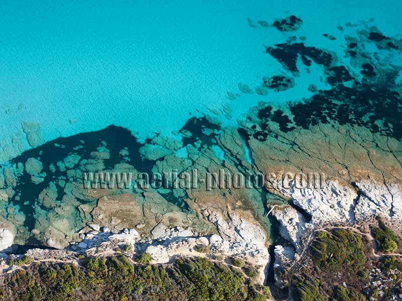 AERIAL VIEW photo of Lotu Beach, Agriates Desert, Corsica, France. VUE AERIENNE Plage du Loto, Désert des Agriates, Corse.