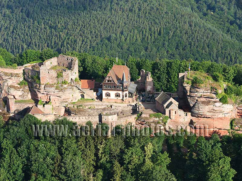 Aerial photo of Haut Barr Castle, Saverne, Alsace, Grand Est, France. Vue aérienne.