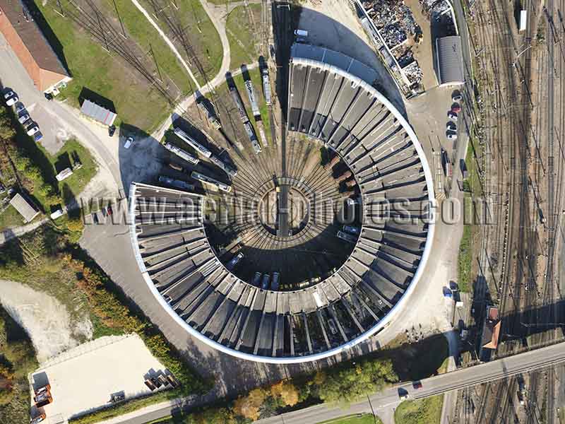Vertical aerial photo of La Rotonde, Chalindrey, Haute-Marne, Grand Est, France. Vue aérienne.