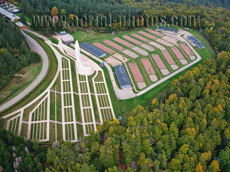Aerial photo of a World War II concentration camp, the Struthof in Natzwiller, Alsace, Grand Est, France. Vue aérienne.