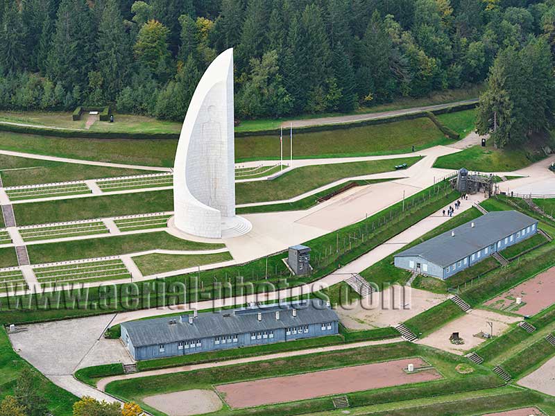 Aerial photo of a World War II concentration camp, the Struthof in Natzwiller, Alsace, Grand Est, France. Vue aérienne.