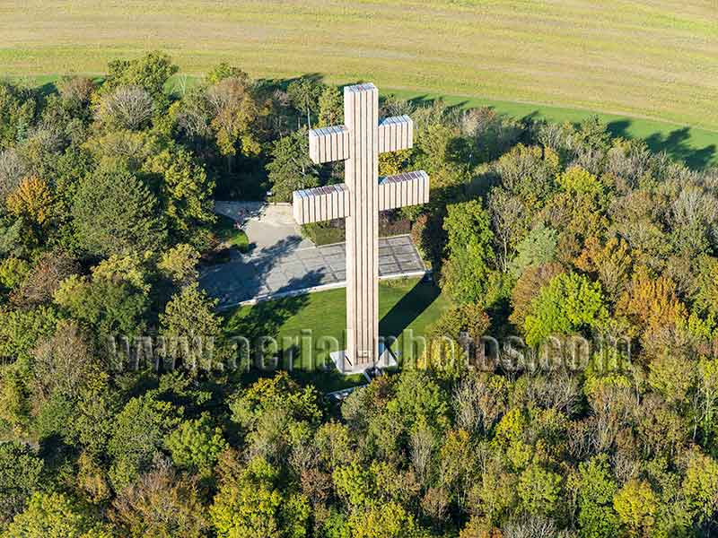 Aerial photo of the Cross of Lorraine in Colombey-les-deux-Eglises, Haute-Marne, Grand Est, France. Vue aérienne.