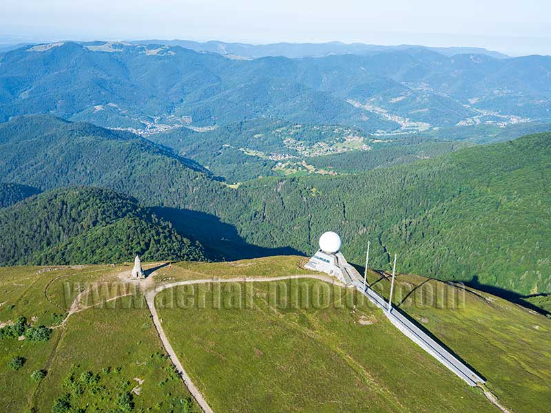 Aerial photo of the Grand Ballon, Alsace, Grand Est, France. Vue aérienne.