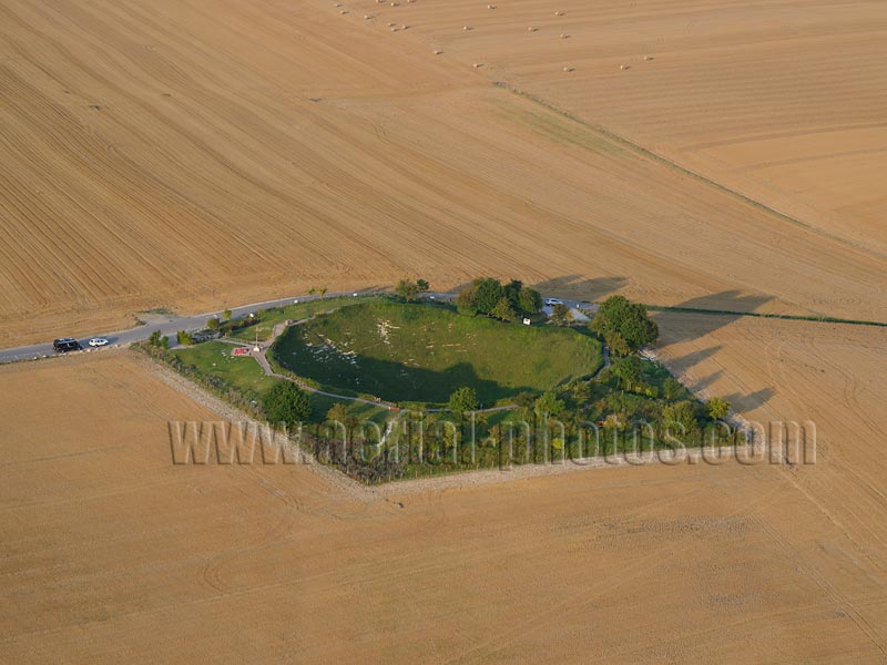 AERIAL VIEW photo of Lochnagar crater, Somme, Picardy, Hauts-de-France, France. VUE AERIENNE trou de Mine de la Boisselle, Picardie.