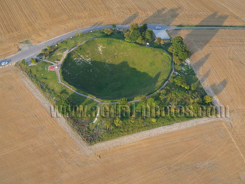 AERIAL VIEW photo of Lochnagar crater, Somme, Picardy, Hauts-de-France, France. VUE AERIENNE trou de mine de la Boisselle, Picardie.