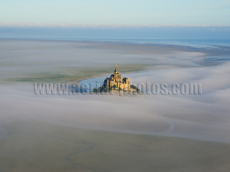 AERIAL VIEW photo of Mont Saint-Michel abbey, Normandy, France. VUE AERIENNE abbaye, Normandie.