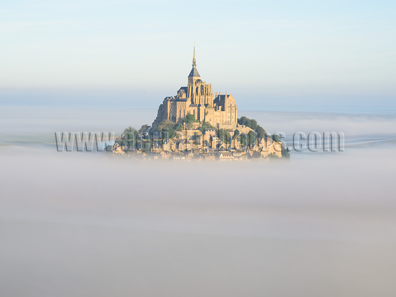 AERIAL VIEW photo of Mont Saint-Michel abbey, Normandy, France. VUE AERIENNE abbaye, Normandie.