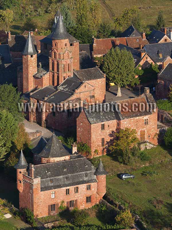 AERIAL VIEW photo of Collonges-la-Rouge, Corrèze, Limousin, Nouvelle-Aquitaine, France. VUE AERIENNE.