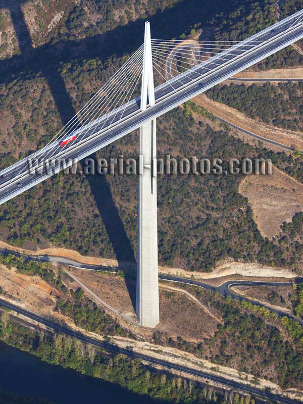 AERIAL VIEW photo of Millau viaduct, Aveyron, Midi-Pyrénées, Occitanie, France. VUE AERIENNE viaduc de Millau.