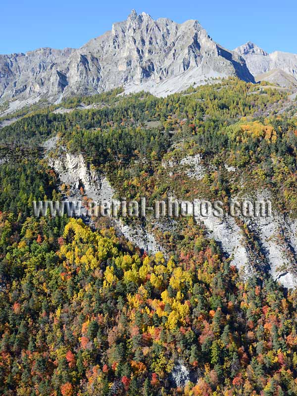 Aerial view of Aiguilles de Pelens in the French Alps. Vue aérienne.