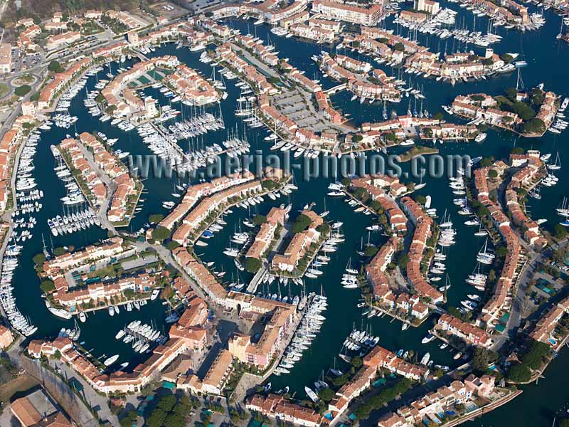 Aerial view of Port Grimaud on the French Riviera. Vue aérienne.