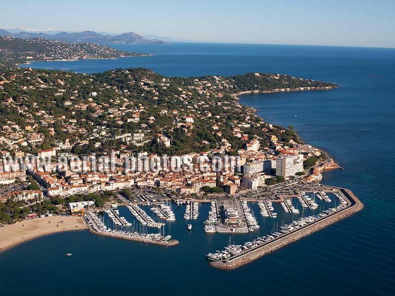 Aerial view of the marina of Sainte-Maxime on the French Riviera. Vue aérienne.