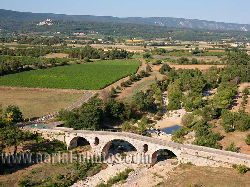 Aerial view of Pont Julien, a roman bridge in Vaucluse, Provence, France. Vue aérienne.