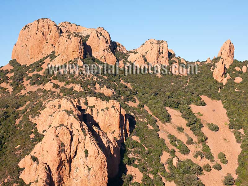 AERIAL VIEW photo of Saint-Pilon Peak, Saint-Raphaël, Estérel Massif, Var, French Riviera, France. VUE AERIENNE Côte d'Azur.