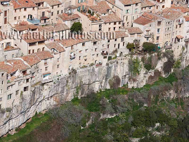 Aerial photo of Tourrettes-sur-Loup, a village built on a promontory rock in France. Vue aérienne.