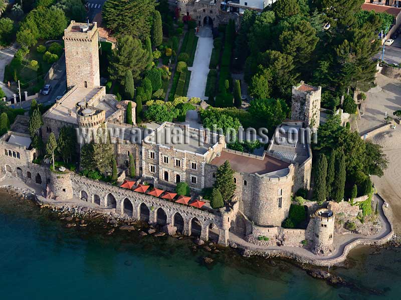 AERIAL VIEW photo of La Napoule Castle, Mandelieu-La Napoule, French Riviera, France. VUE AERIENNE château La Napoule, Côte d'Azur, Alpes-Maritimes.