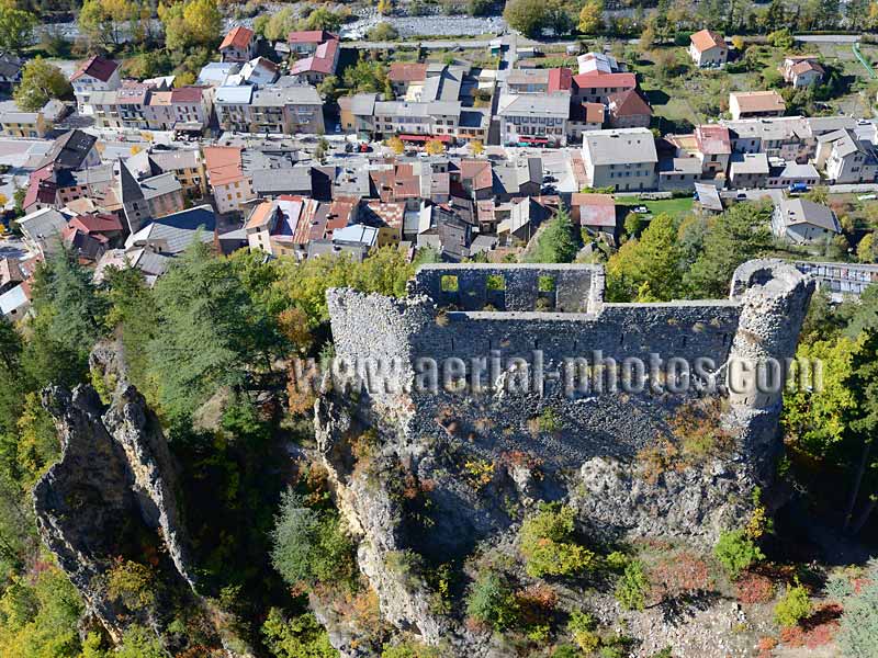 AERIAL VIEW photo of a castle, Guillaumes, French Alps, France. VUE AERIENNE château, Alpes-Maritimes, Alpes françaises.