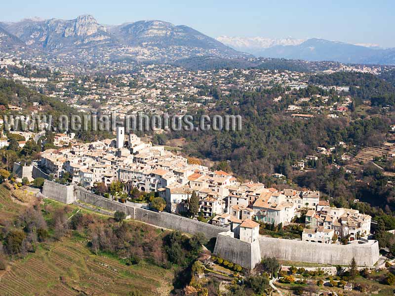 AERIAL VIEW photo of Saint-Paul de Vence, French Riviera, France. VUE AERIENNE Côte d'Azur.