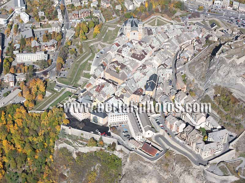 Aerial view of the citadel of Briançon in the French Alps, France. Vue aérienne.