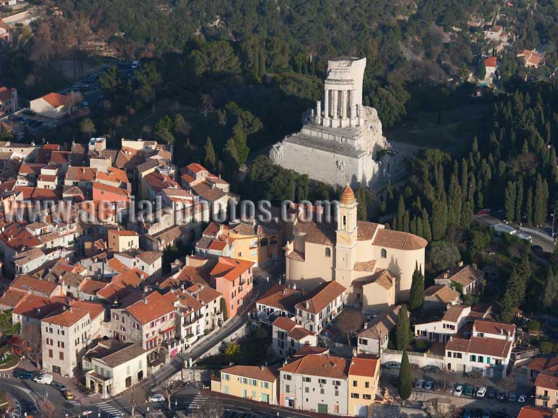 Aerial view of a Roman empire ruin in La Turbe on the French Riviera. Vue aérienne.