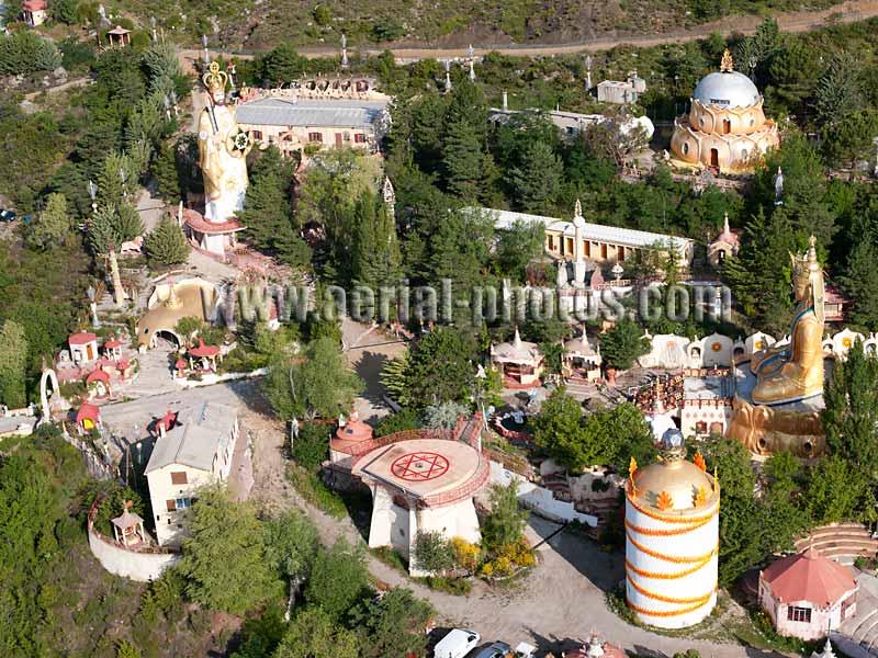 Aerial view of Mandarom, an isolated religious community in the French Alps. Vue aérienne.