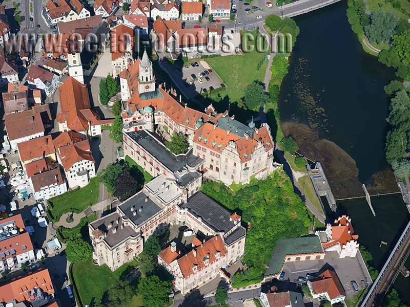 AERIAL VIEW photo of Sigmaringen Castle, Baden-Württemberg, Germany. LUFTAUFNAHME luftbild, Schloss Sigmarigen, Deutschland.