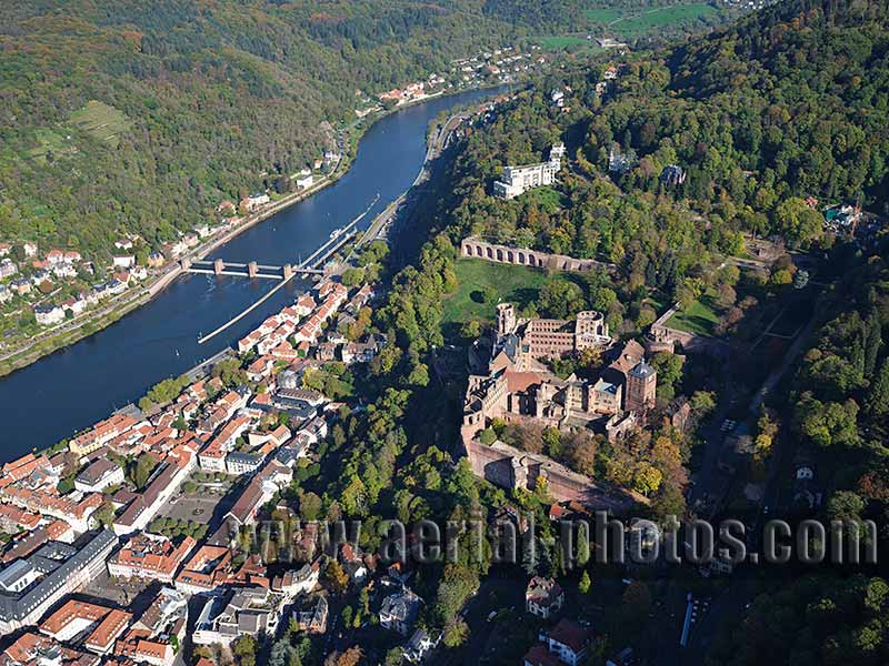 AERIAL VIEW photo of Heidelberg Castle, Baden-Württemberg, Germany. LUFTAUFNAHME luftbild, Heidelberger Schloss, Deutschland.